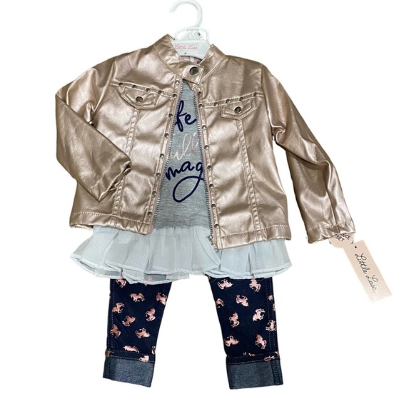 Little Lass Other - NWT LITTLE LASS 3 Pc Outfit, Jacket Leggings & Top, Sz 18M
